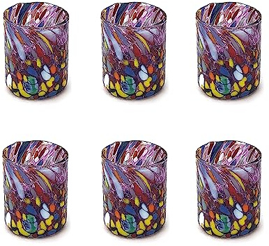 MAZZEGA ART & DESIGN Shot-Gläser für Tequila und Likör aus mundgeblasenem und handgearbeitetem Murano-Glas mit Muranoglas-Murrinen, Murano-Farben, Modell SHOT 70 ml (Lila, 6)