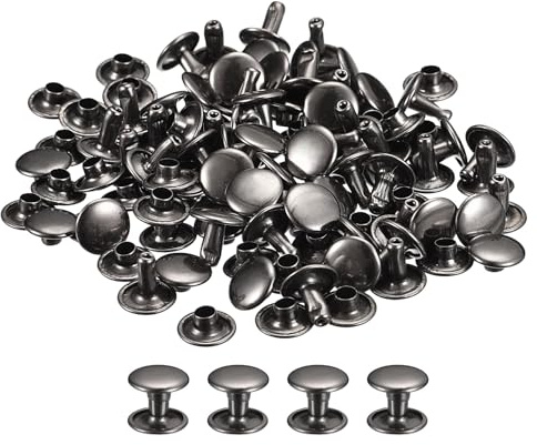 QUARKZMAN Remaches de Cuero de Tapa Doble 12x10mm Pistola-Negro 100 Juegos | Remache de Pernos Metálicos para Reparación de Artesanía Cuero, DIY Cartera Cinturón Bolsa Zapato