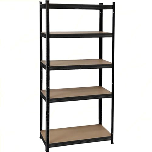 Sicignano | Scaffale Scaffalatura Metallo Ripiani in MDF, Portata fino a 875 kg, 90x40x180h cm - Montaggio ad Incastro, Piedini in Gomma - per Garage Casa Ufficio (Nero, 5 Ripiani)