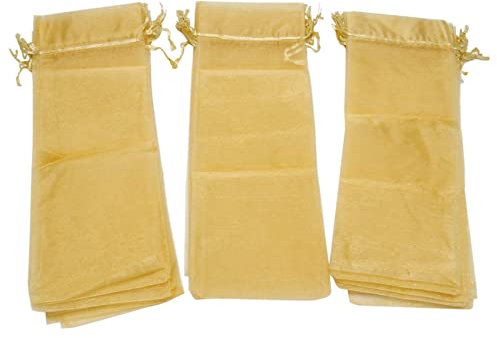 PRATYAHARA Verpackung Organza Weinbeutel, Transparente Mesh-Flasche GeschenktüTe, Weinbezug mit Weihnachts-Kordelzugkleid (Gold, 30 StüCk)