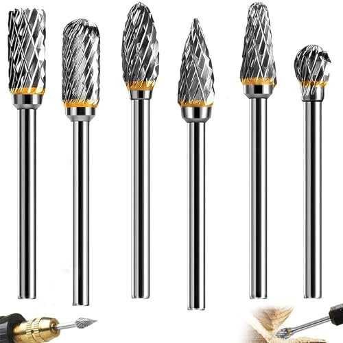 6 Stück Hartmetall Frässtifte Set, Wolframcarbid Fräser 6mm Schaft, Hartmetall Frässtifte Mit Doppelschnitt Für Dremel, Mit 1/8 Schaft, Für Schleifmaschine, Schnitzen, Metallpolieren,Gravieren,Bohren