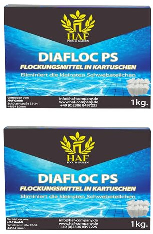 HAF® 2 kg flingpatroner | flingningsmedelspatroner för kristallklart poolvatten – enkel användning och mycket effektiv effekt – kvalitet: Tillverkad i Europa – kvantitet: 16 patroner vardera 125 g = 2