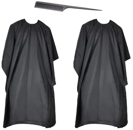 ZOCONE 2 Piezas Capa de Peluqueria Negra Ajustable Capas de Corte Peluqueria para Hombres y Mujeres Profesional Capa Barbero Universal con Peine para Cortar el Pelo