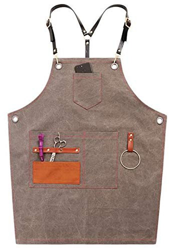 ECOLFE Schürzen für Männer, Arbeitsschürze, Segeltuchschürze, Werkstatt-Werkzeugschürze mit verstellbaren Trägern for Friseur, Küche, Gärtner, Café (Farbe: Grau, Größe: XL)(Color:Gray)