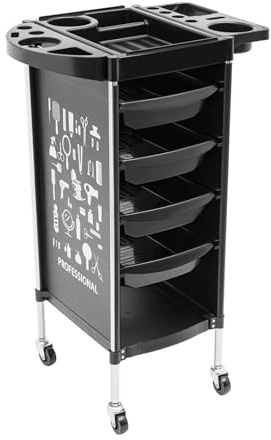 Carrello da parrucchiere, carrello da lavoro, carrello da salone con 4 cassetti e ruote, portata 30 kg, per salone di bellezza, accessori da parrucchiere, 37 x 34 x 88 cm (nero)