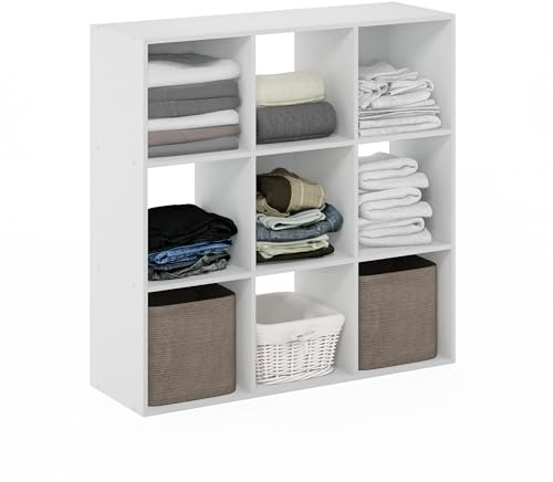 Furinno PELLI Closet Organizers and Storage, 9-Cube Closet Organizer, Open Shelf Closet Storage, for Wardrobe, Bedroom, Living Room, White