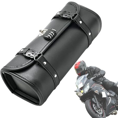 Motorrad Lenkertasche Vorderradgabel Satteltasche Wasserdicht PU Leder Retro Motorradtasche mit Wasserdicht Schloss für Vordergabel und Retro Stil für die Sicherheit der Bedürfnisse (1 Stück)