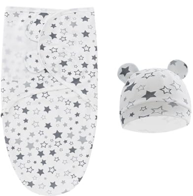 ISAKEN Pucksack Baby 0–6 Monate, Newborn Swaddle Decke Hut Set, Baby Schlafsack mit Mütze, Pucksack aus Baumwolle für Neugeborene, Einstellbar Schlafsack für 0-3 Monate Mädchen Jungen