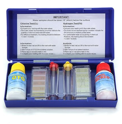 Boddceto Kits de Test D'Eau de Piscine et de Spa, Kits de Test Chimique de L'Eau de PH et de Chlore Libre, Boîte de Test D'Eau Acide-Base