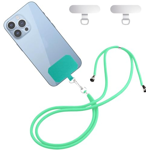 Cadena universal para teléfono móvil, compatible con smartphones, diseño ajustable y desmontable, correa se puede usar con cualquier funda, 2 parches