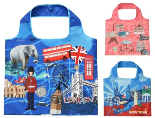 Ardorion 3 Stücke Einkaufstasche Groß Faltbare Strandtasche Wasserdicht Shopper Wiederverwendbare Landschaft Tier Einkaufsbeutel Einkaufstüten Reisetasche Schultertasche