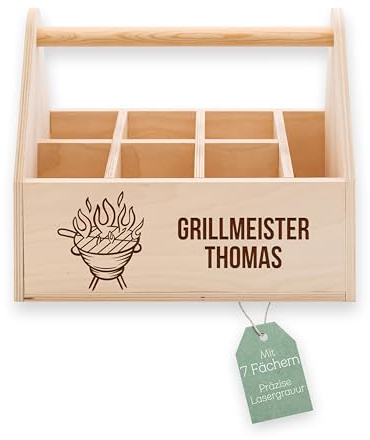 ABENTEUERNAH Grill Geschenk, Grillmeister, Grillbutler, Besteckkorb, Geschenke für Männer, Geburtstagsgeschenk Mann, Grillparty, Grill Zubehör mit deinem Wunschnamen (Grillmeister mit Name)