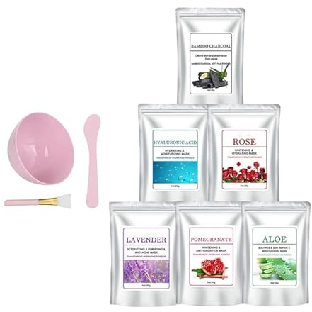 Kit med 6 ansiktsmask i pulver - Hydrogel Peel Off Premium modelleringsmask för hudbelysning, peel-off gelémask ansiktsvård gummimask, idealisk för estetiker och spa