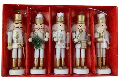 Amosfun 5pcs Nutcracker Puppet Christmas Wooden Decor Nutcracker Puppet Pendant for Christmas Tree Shelf Hanging Ornament