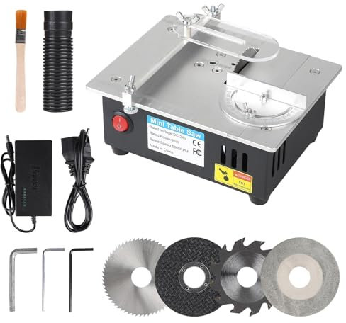 Mini sega circolare da tavolo con 4 lame, 96 W, piccola con alimentatore di rete a 7 marce, lama regolabile da 0,1 a 15 mm, regolabile in altezza, multifunzionale per la lavorazione del legno