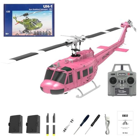 YGWXYYZJ C032 RC Hubschrauber für Erwachsene, UH-1 Huey 6CH Military Scale Aileronless Aerobatic RC Helicopter with Fly Upside Down 3D Rolling & Intelligent Positioning System for Enthusiasts(Pink)