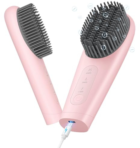 Kpuplol Cordless Hair Straightener Brush (Pink)