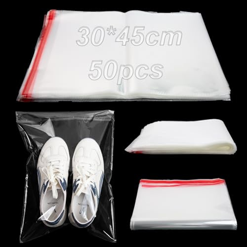 30x45cm Große Cellophantüten Selbstklebend 50 Stück Klarsichttüten zum Befüllen OPP PlastiktütenTütchen Zellophantüten Kekse Tüten Flachbeutel Weihnachten für Süßigkeiten Nüssen Schokolade Schmuck