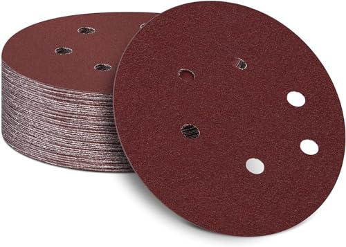 150mm Disques Abrasifs Grain 40/80/120/180/240, 50 Pièces 6inch Abrasifs de Ponçage, 150mm 6 trou Ponceuse tampons ponçage pour Poncer Polir Dérouiller pour Ponceuse Excentrique