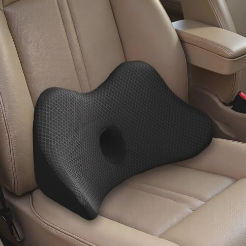 lumbar Support Cushion for Lower and Middle Back, Memory Foam Car Seat Pad Sciatica and Back Pain Relief for Car Office Chair Wheelchair Car Sea Support for Driving Car Seat Cushion Black