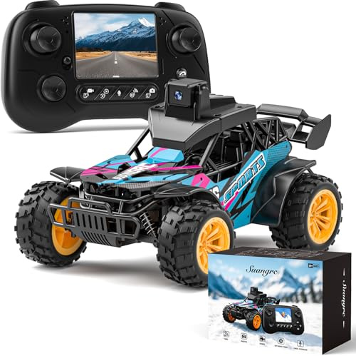 Camion RC con Fotocamera, Auto Telecomandata FPV 2.4GHz con Schermo LCD 2.4, Veicolo Telecomandato con Fotocamera Regolabile 45°, 2 Velocità, Truck Fuoristrada per Adulti e Bambini Principianti
