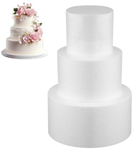 IWOWHERO 3pezzi Base per Torta in Schiuma Finta Rondonda di Manichini per Torte Nuziali per Decorare e Esporre Piani per Torte in Schiuma