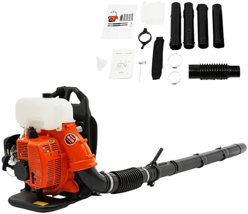 HUOMMGS Soffiatore per foglie a benzina, 41,5 CC, 214 W, con 2 spallacci e avviamento manuale, 0,24 m³/s, soffiatore per foglie senza fili, per sabbia, neve