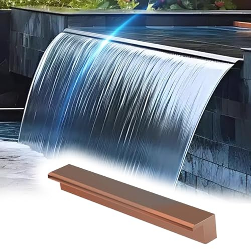 MLYAYE Wasserfall-Überlaufrinne Wasserfall-Überlauf für Gartenteiche, 30 cm, 60, 90, 120, 150, 180, 200 cm, Edelstahl-Wandbrunnen mit PVC-Verbinder(Bronze,50 cm (19 5/7 inch))