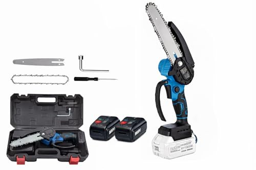 Motosega Elettrica a Batteria 48V 8 Pollici, Mini Motosega Portatile con 2 Batterie Ricaricabili, Sega a Catena per Potatura e Taglio Legna