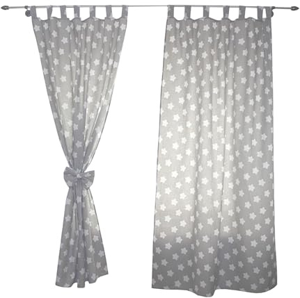 TupTam Kinderzimmer Vorhänge Baby Gardinen mit Schleifen 2er Set, Farbe: Grau/Weiße Sterne, Größe: ca. 155x95 cm