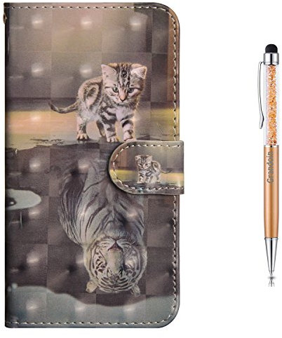 Grandoin iPhone XS/X Hülle, Handyhülle im Brieftasche-Stil für Apple iPhone XS/X 5.8 Handytasche PU Leder Flip Cover 3D Bunte Muster Book Case Schutzhülle (Katze und Tiger)