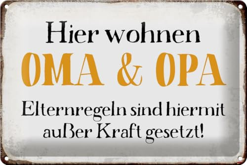 Blechschild 20 x 30 cm geschwungen Hier wohnen Oma & Opa Spruch Humor Sprüche Deko Geschenkschild