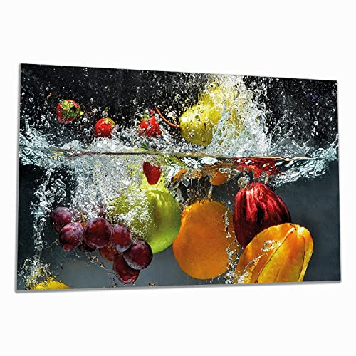 Wallario Herdabdeckplatte aus Glas, 1-teilig, 90x52cm, für Ceran- und Induktionsherde - Motiv: Früchte im und unter Wasser - Splashing Fruits