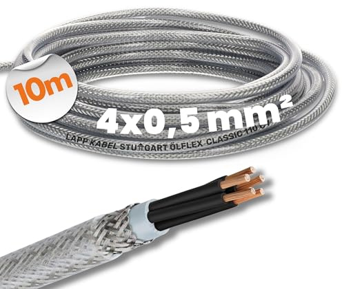 Lapp 10m Ölflex Classic 110 CY 4x0,5 mm² geschirmte Steuerleitung | Abgeschirmtes Kabel 4-adrig mit Kupferabschirmung - EMV-konform - PVC-Mantel transparent - Meterware für Anlagenbau