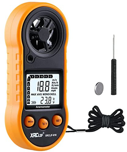 Digital Wind Speed Meter Anemometer, XRCLIF Wind Gauges Air Flow Velocity Meter for Measuring Wind Chill Temperature Speed, Wind Meter Thermometer Gauge for Shooting Windsurfing Fishing Hunting
