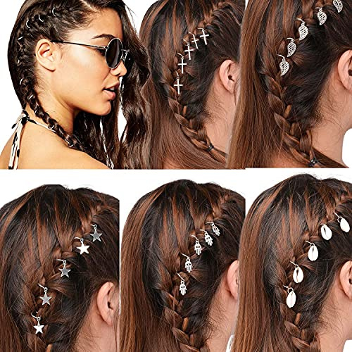 45 anillos de pelo trenzado, anillos trenzados, puntas para el pelo, pinzas para el cabello, pinzas trenzadas, accesorios para el cabello, lazos, estrellas, perlas, hojas, colgantes