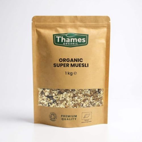 Organic Super Muesli - No Additives, No Preservatives, A Blend of Dried Fruits Nuts & Seeds, Vegan, GMO-Free, Certified Organic - Perfect for Breakfast - Thames Organic 1kg