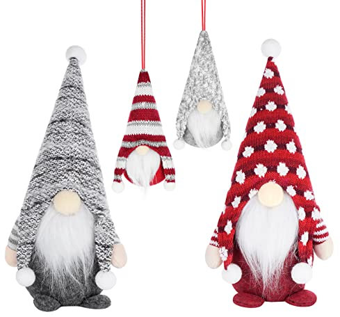 Homewit 4 Stück Weihnachtswichtel, 30&14cm Wichtel Figuren, Weihnachtsfiguren Grau und Rot Weihnachten Deko Weihnachtswichtel Figuren Weihnachtsbaum Dekoration Geschenke Kinder