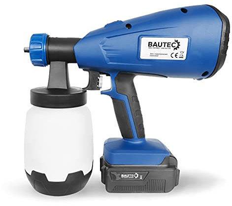 BAUTEC Akku-Farbfeinsprühgerät - Kofferset mit 4.0 Ah Li-Ion Akku und 3 Düsen für Verschiedene Projekte | Farbsprühgerät | Handgerät