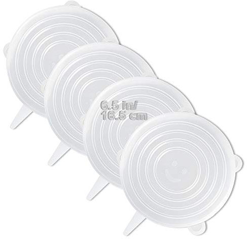 LELE LIFE 4 Pack Same Size Silicone Stretch Lids, Thicker Reusable Sturdy Silicone Container Cover, Expandable Food Storage Covers, Dishwasher and Freezer Safe,16.5cm