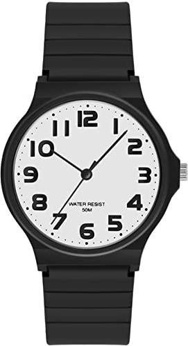 findtime Damenuhr Analog Quarz Uhr Kunststoff 5ATM wasserdichte Armbanduhr für Mädchen Jungen Große Zahlen Einfache Uhren Damen Senioren