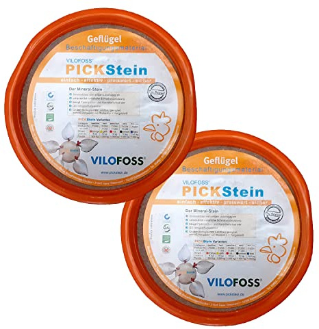 Vilofoss 2X Pickstein medium, 16 kg Pickschale 2x8kg Picksteine aus Mineral mit Kunststoffborsten, Orange, für Geflügelmast, Reinigungskamm