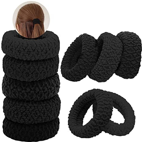 10 Stück Dickes Baumwolle Haargummi, FUKPO Nahtlose Haarbänder Haargummis Elastische für Damen Mädchen Dehnbares Pferdeschwanz Halter, Zopfgummis Keine Knicke Rutschfeste Haar Gummibänder(Schwarz)