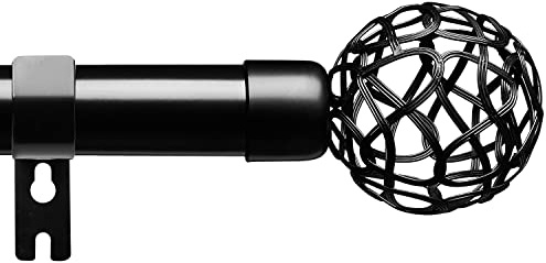 Curtain Poles, 78-390 cm Black Curtain Rod in Stainless Steel with Adjustable Brackets Fittings Set Window Poles, with Round Hollow Out Finials Door Curtain Pole, Curtain Poles for Eyelet Curtains