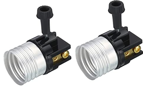sourcing map 3-Way Lamp Socket, Medium Base E26 Lamp Socket Replacement with Turn Switch Knob for Floor Table Lamps DIY Project, Silver Tone Black Pack of 2