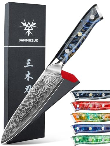SANMUZUO Allzweckmesser Damastmesser 13 cm Klingenlänge - Japanisches Kochmesser - VG 10 Damaskus Stahl Küchenmesser mit Harzgriff - Xuan Serie(Sternenschwarz)
