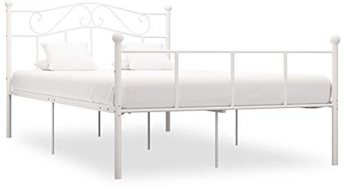 Festnight Modern Metallbett 120 x 200 cm Bettgestell Metall Weiß Bettgestell Schlafzimmer Bettrahmen Modern Gästebett Jugendbett Modern Metallbett Doppelbett