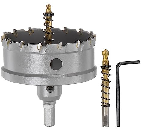 QUARKZMAN Lochsägen set 80 mm Hartmetall Bohrkrone, Dosenbohrer Hartmetallschneider mit 2 Zentrierbohrer & Sechskantschlüssel für Edelstahl Eisen Legierung Holz Kunststoff Kupfer Aluminum