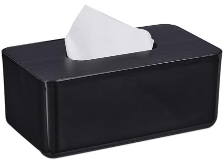 Relaxdays Tücherbox mit Deckel, für Bad, Taschentuchbox, modernes Design, HxBxT: 10 x 23 x 13 cm, Kunststoff, schwarz