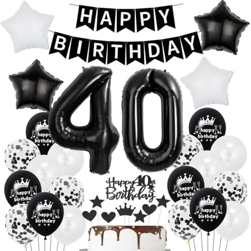 Schwarz Weiß 40. Geburtstag Dekoration, Schwarz Weiß Luftballon 40. Geburtstag Deko, Mann Frau Geburtstagsdeko 40 Jahre, 40. Tortendeko, Ballons 40. Frauen Männer Party Deko